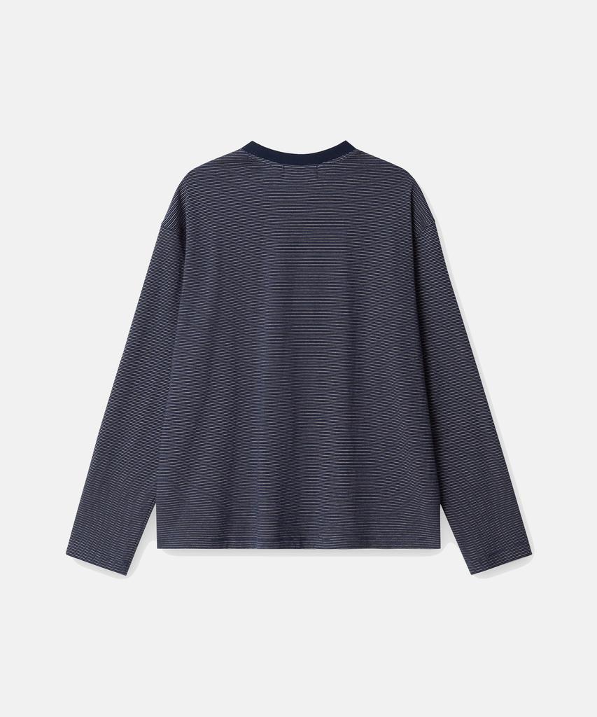 TOULN BRICK Tb-Semi-Crop Striped Long Sleeve Tee Bl (E6W10G3206)