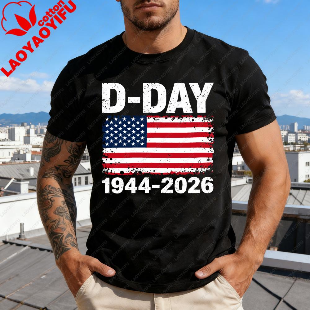Normandy Landings DDay Memorial Theme Clothes Summer Trending Clothes Retro United States Flag Print Oneck Men Clothes S