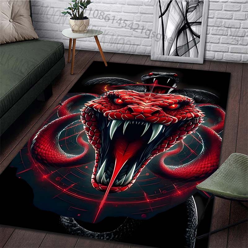1PC Red and black snake design Print Carpet Rug for Living Room Bedroom Sofa Doormat Home Decor Non-slip Floor Mat
