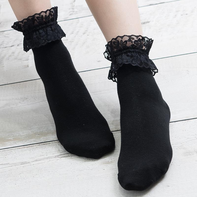 Vintage Lace Ruffle Frilly Ankle Socks  Spring New Fashion Ladies Girls Casual Sweet Solid Color Breathable Cotton Sock