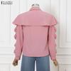 ZANZEA Women Casual Doll Collar Loose Long Sleeve Blouse