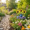 Metal Sunflower Wall Decor with Watering Can and Welcome Sign Garden Hanging Ornament Indoor Outdoor Wall Art