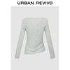 UR 2025 Autumn Women's Slim Fit Draped Pleated Long Sleeve T-Shirt