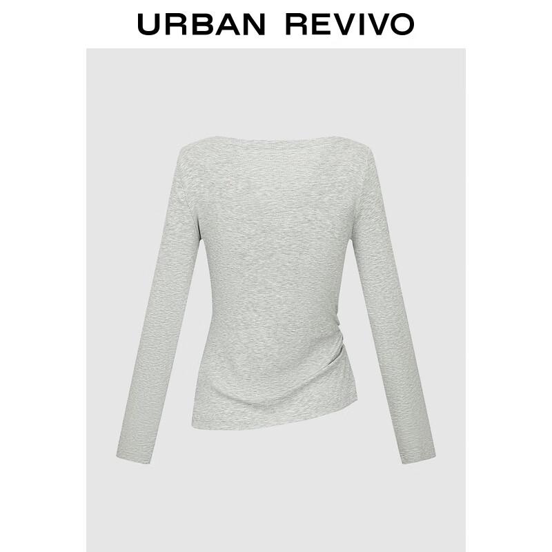 UR 2025 Autumn Women's Slim Fit Draped Pleated Long Sleeve T-Shirt