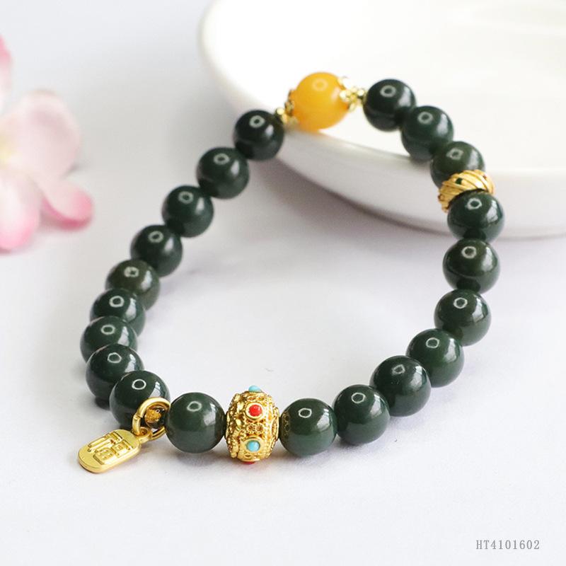 Ximang Ximang Hetian Jade Tower Green Bracelet Black Gray Beeswax New Chinese Generation S4101602 Multi about 8mm
