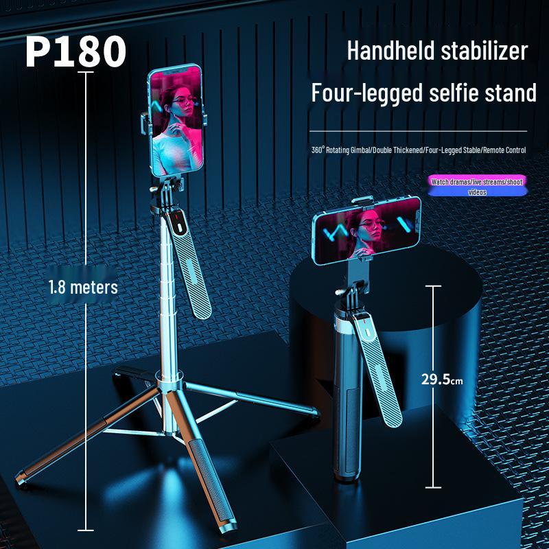 P180 Bluetooth Selfie-Stick: Handheld Stabilisator Stativ mit Fülllicht für Handy & Kamera.
