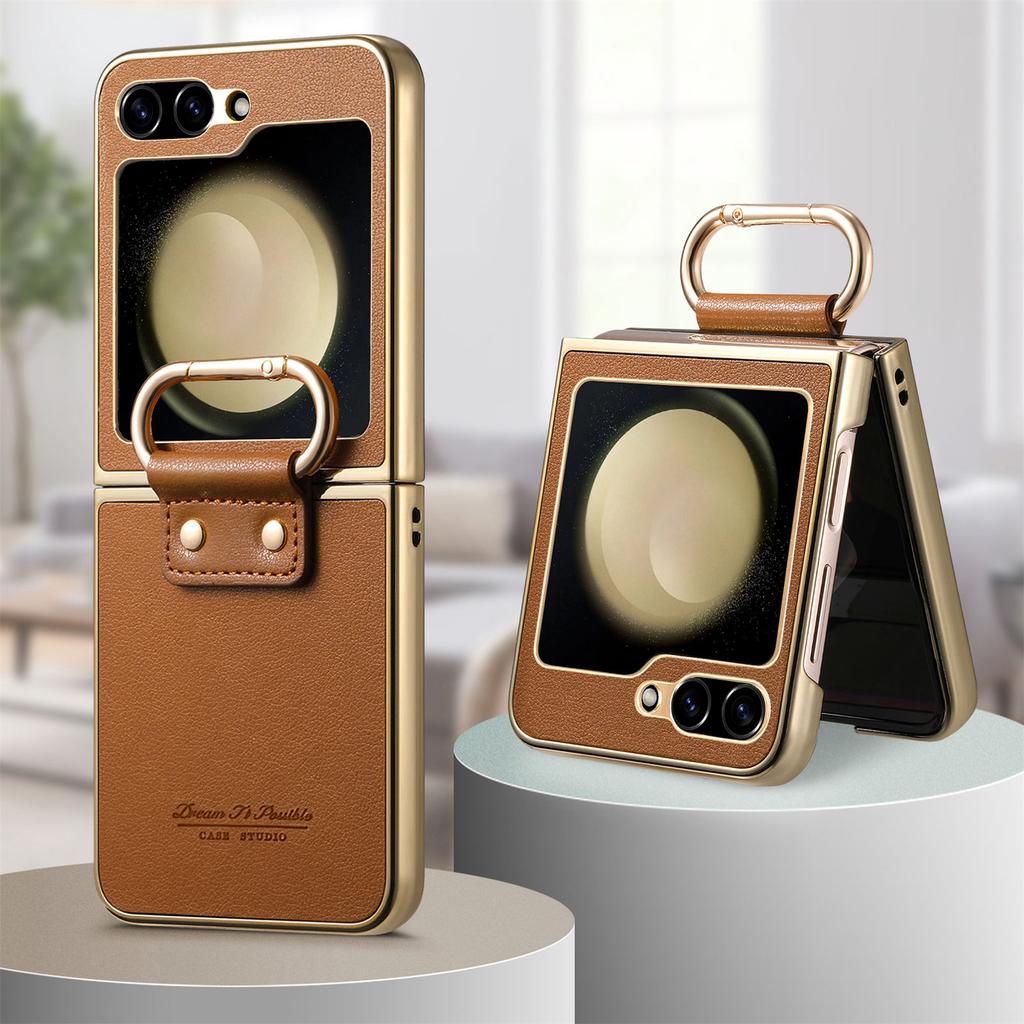 Custodia Antiurto con Anello per Samsung Galaxy Z Flip 7 6 4 5 Flip7 FE 5G Flip6 Flip5 Flip4 Copertura in Pelle per Cellulare