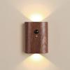 Solid Wood Grain Motion Sensor LED Wall Light - USB Rechargeable Night Light for Hallways and Bedrooms