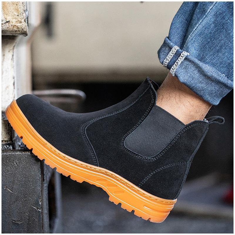Men's Leisure Steel Toe Caps Working Safety Boots Cow Suede Leather Safe Shoes Worker Chelsea Boot Security Ankle Botas Protect