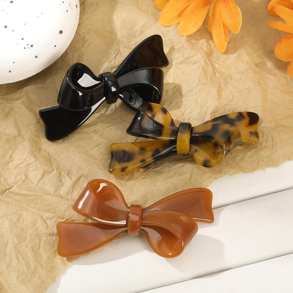 AWAYTR Retro Amber Bow Duckbill Hairpin Brown Acrylic Hair Clips Valentine Headwear Girl Hair Accessories Festival Gift
