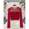 Fashion Pure Desire Mesh Patchwork Niche Style Long Sleeves T-shirt