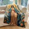 1PC Virgin Mary with Floral Halo Print Blanket Warm Soft Fluffy Kids and Adult Sofa Bed Throw Blanket Outdoor Travel Camping RV