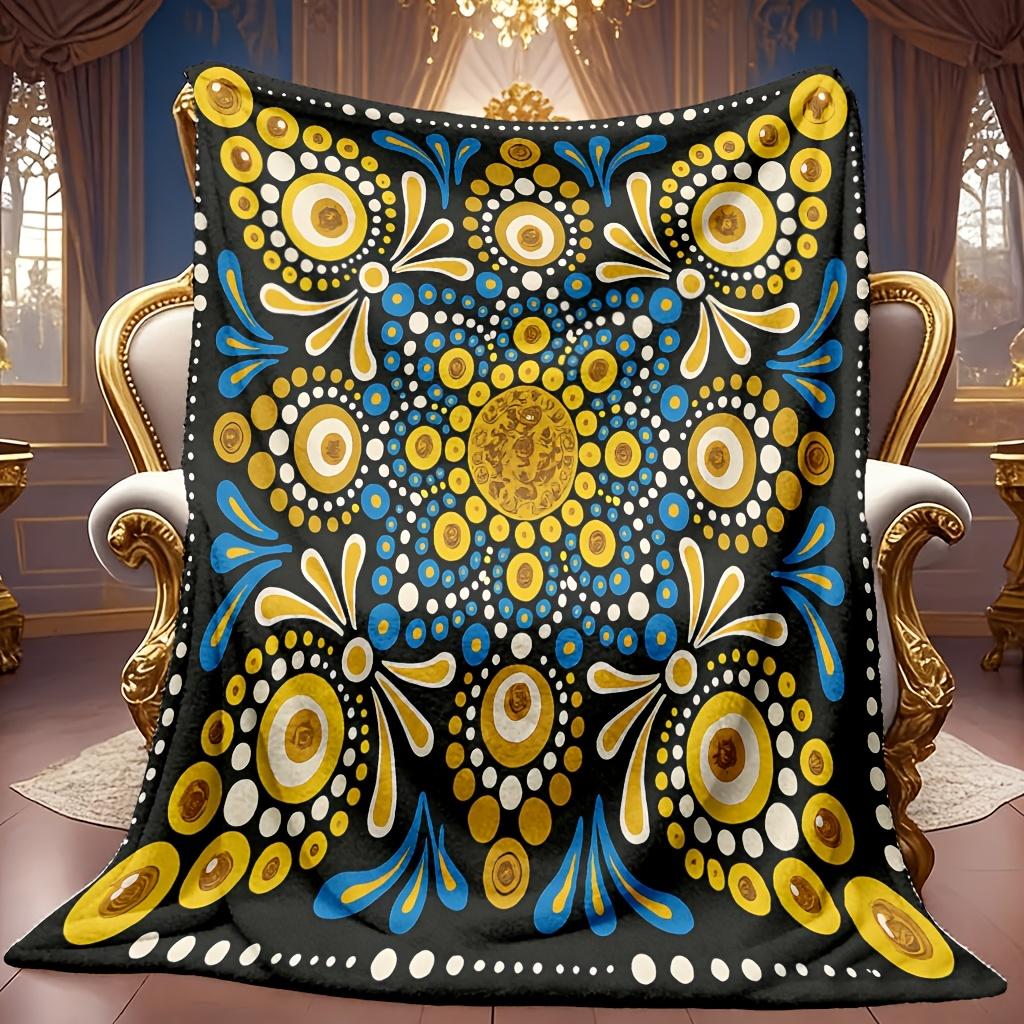 Comfortable Abstract Geometric Pattern Flannel Blanket Soft High-Definition Digital Print Yellow Blue Black Color Cooling Blanket All-Season Family an