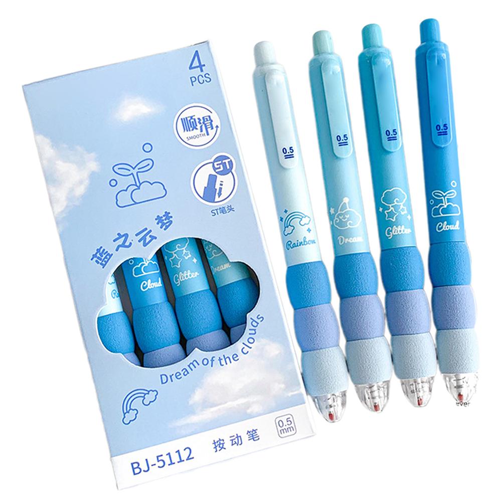 Cartoon Student Students Gel Pens Sponge Grip Retractable Gel Pen Fast Dry 0.5mm Fine Point Black Gel Pens For School 4pcs