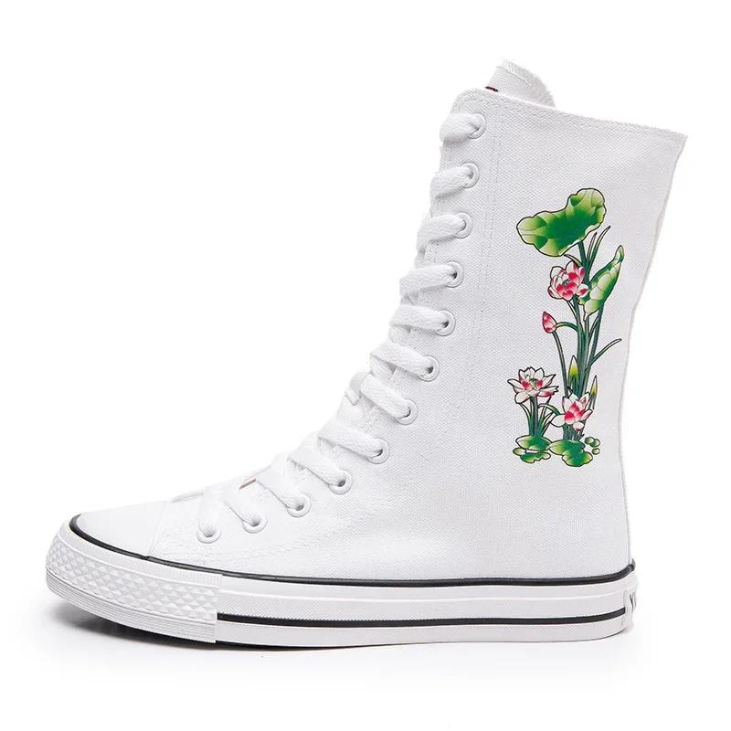 Moda 2024 Nowe Wiosna Jesień Damskie Buty Płócienne Casualowe Wysokie Trampki Botki Sznurowane Zamek Błyskawiczny Wygodne Płaskie Botki Trampki 34-43