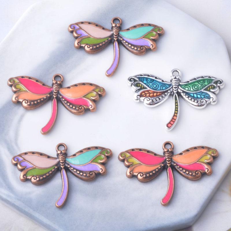 10pcs/lot Bohemian Style dragonfly Charms Alloy Colorful Animals Ear Necklace Pendant DIY  Jewelry Earring Components