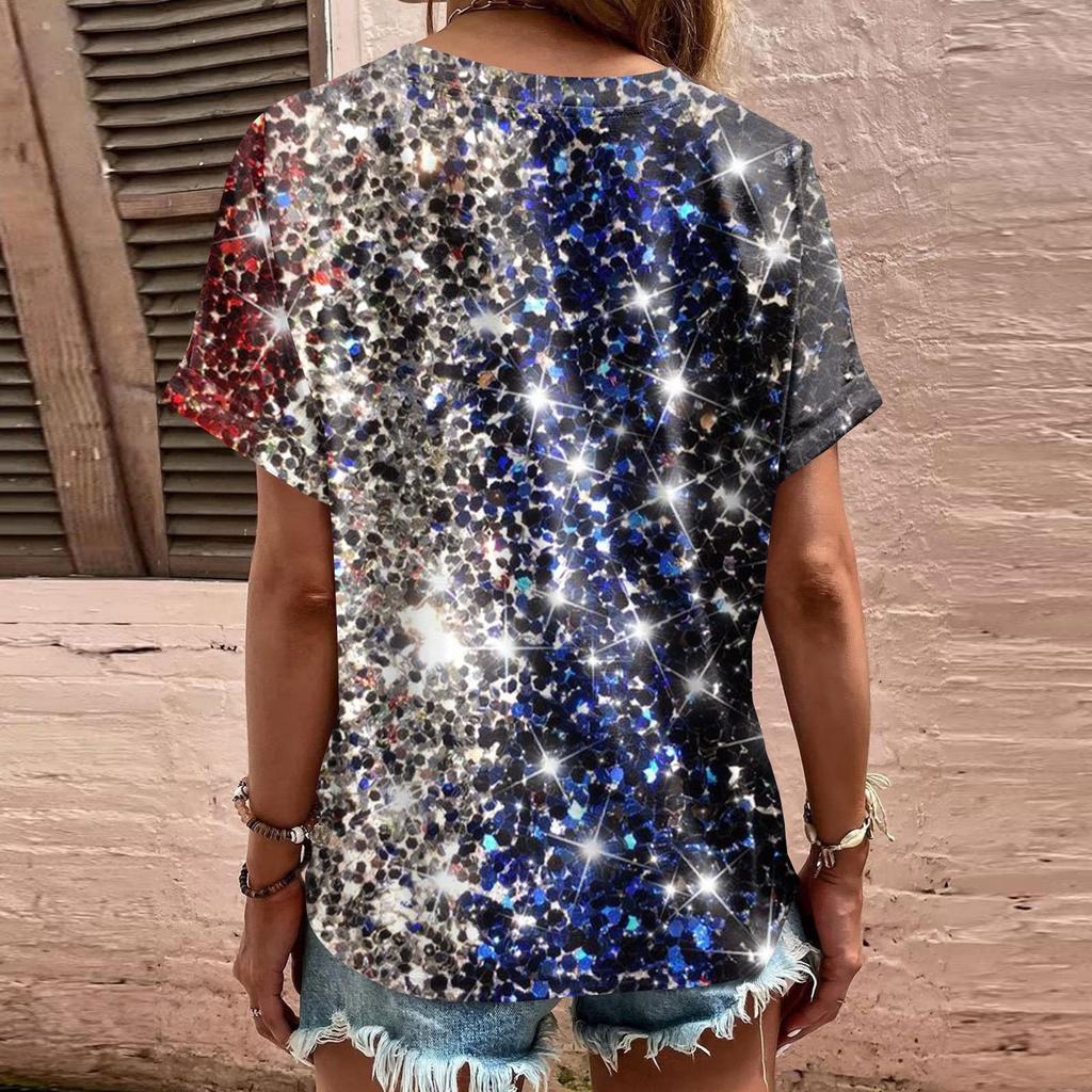 Fashion Womens Loose Summer Plain V Neck Button Button Short Sleeve Casual Tops