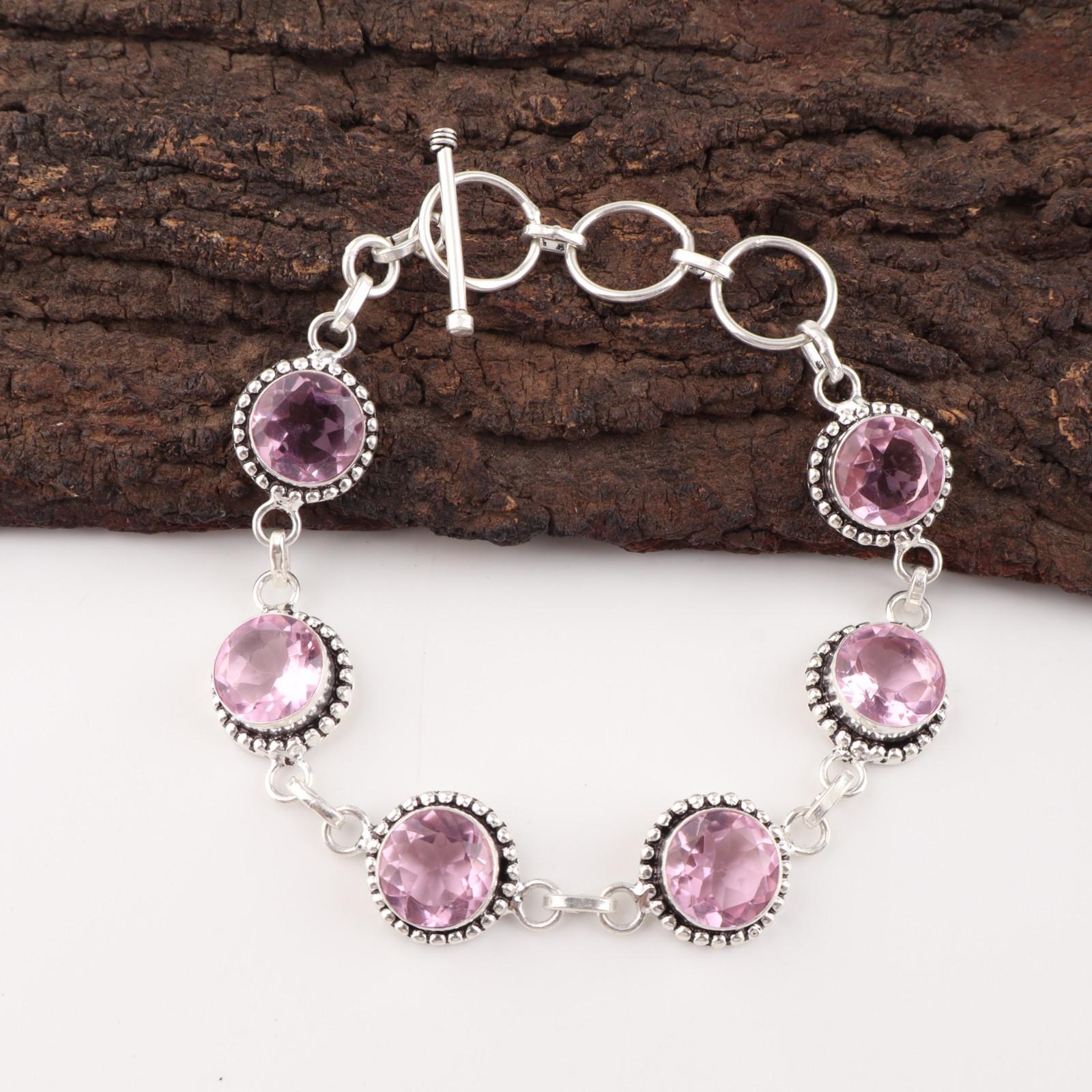 

Морганит Драгоценный камень 925 Стерлинговое серебро Ювелирные изделия Ручной работы Браслет 7-9 Для подарка RB-17-7