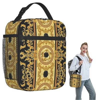 Luxury European Floral Pattern Insulated Lunch Bag for Women Children Portable Food Boxes Thermal Lunch Box Tote