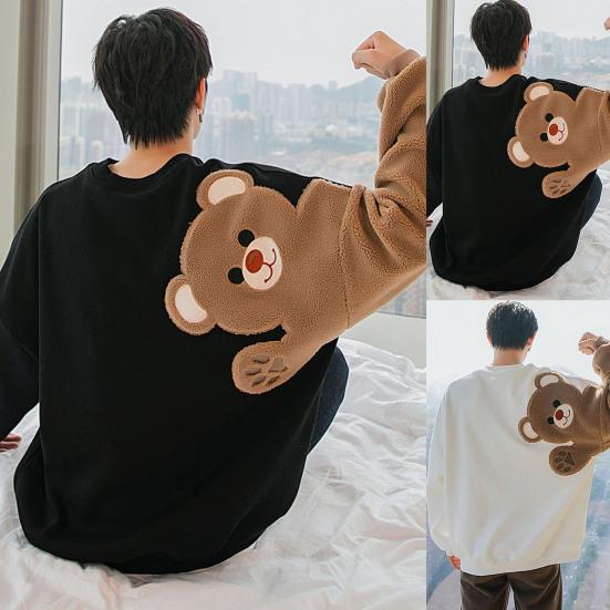 Męska bluza Slouchy haft z misiem luźna uciekająca bluza studencka na odzież na co dzień