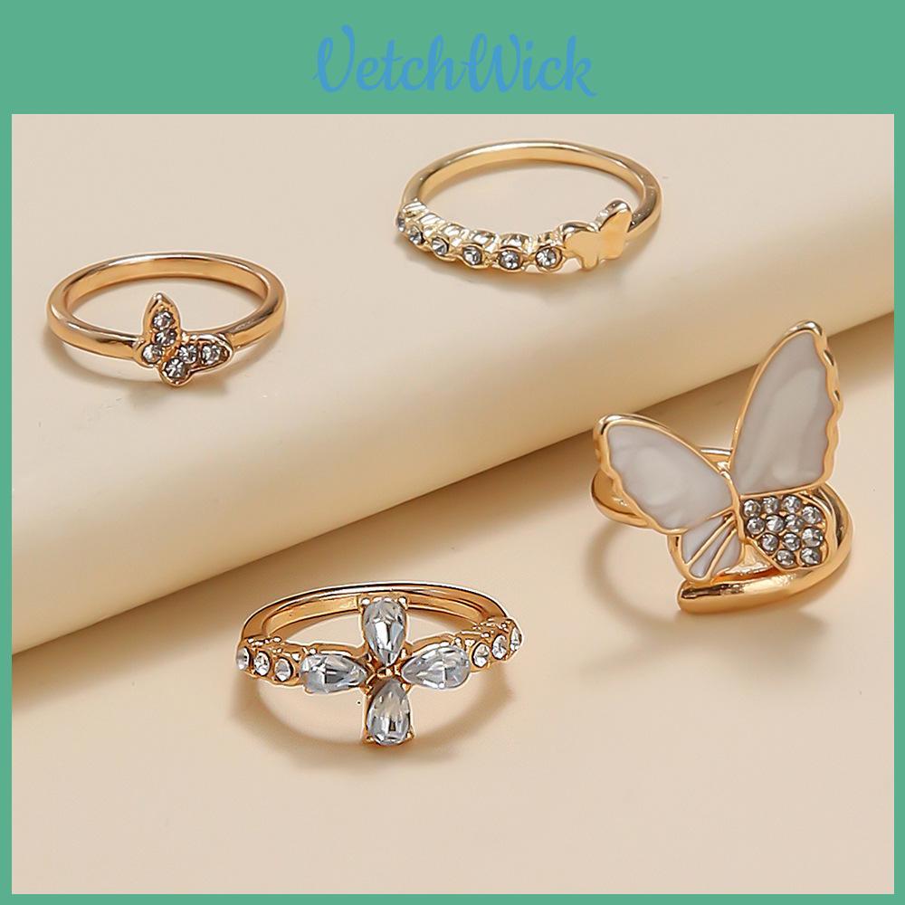 Fashion Butterfly Diamond Alloy Ring Set Wholesale Women's Jewelry