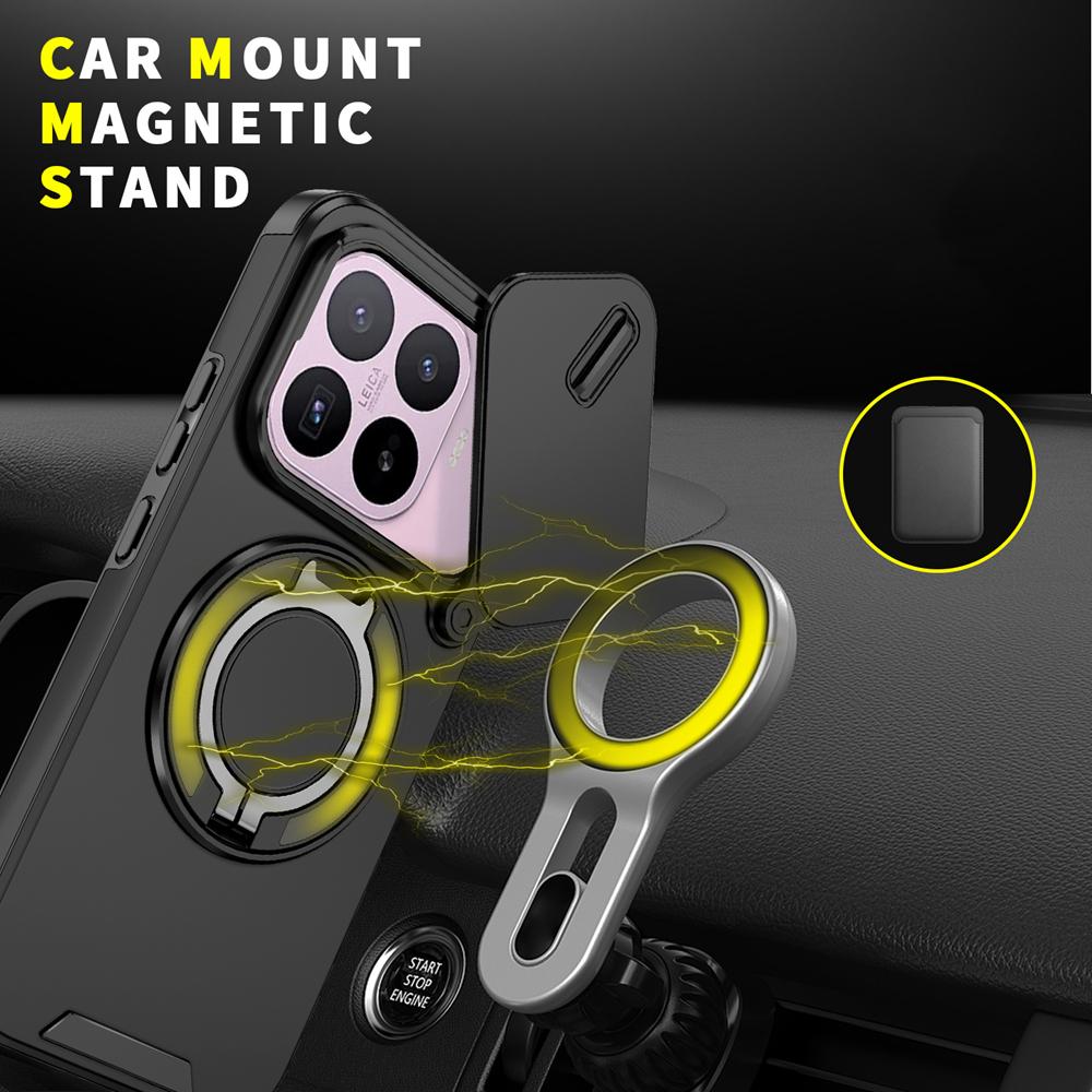 KEYSION 360° Rotating Ring Stand Phone Case for Xiaomi 17T 17T Pro 5G Slide Camera Protection Magnetic Shockproof Back Cover