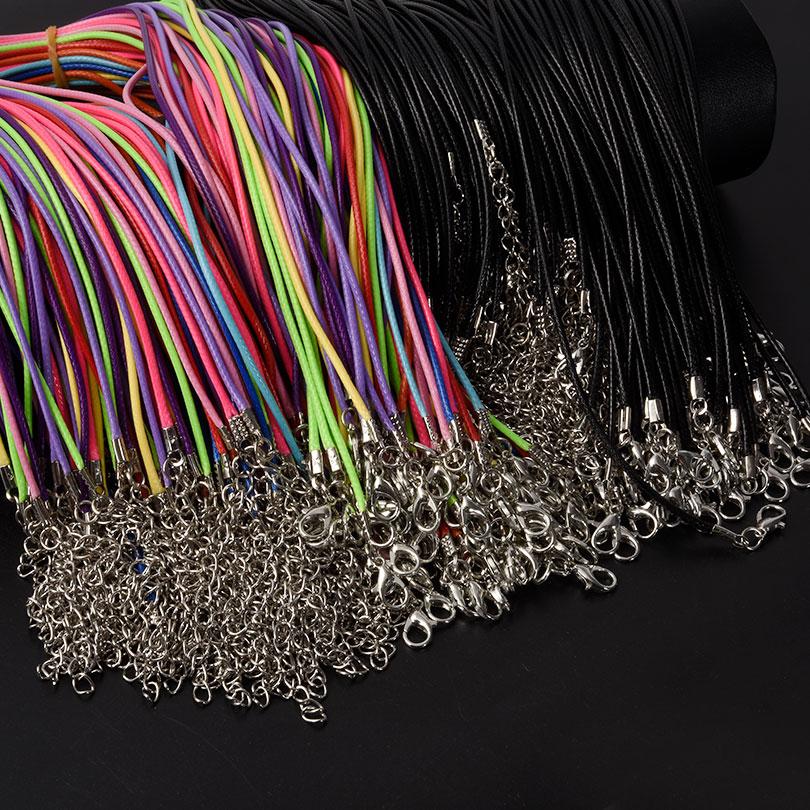 50cm Black/Rainbow Mix Leather Cord Necklace For Women Men Accessories Adjustable Braided Rope Vintage Extended Chain DIY Choker