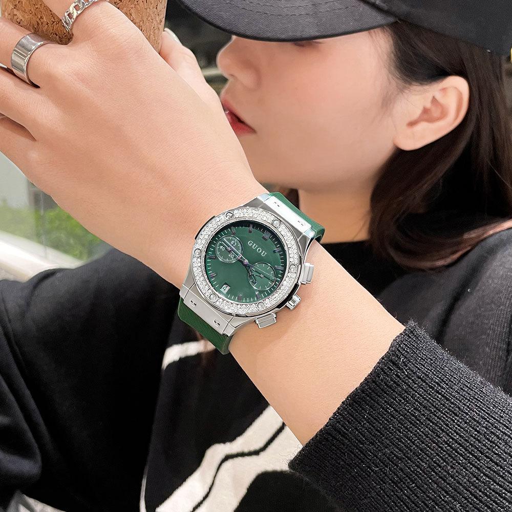 Women's Watch Ins Style Personality Simple Silicone Strap Simple Multifunctional Calendar Rhinestone Women's Watch