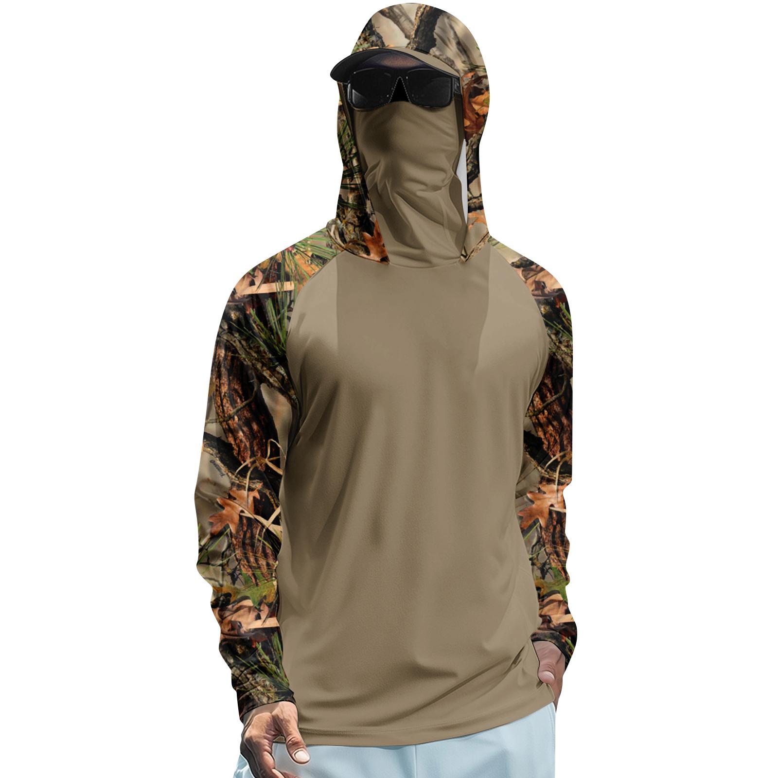 

Men s Summer Quick Dry Long Sleeve Hoodie T Shirt Branch Pattern UV Protection Fishing Gym Sports Outdoor Activewear Top M коричневый