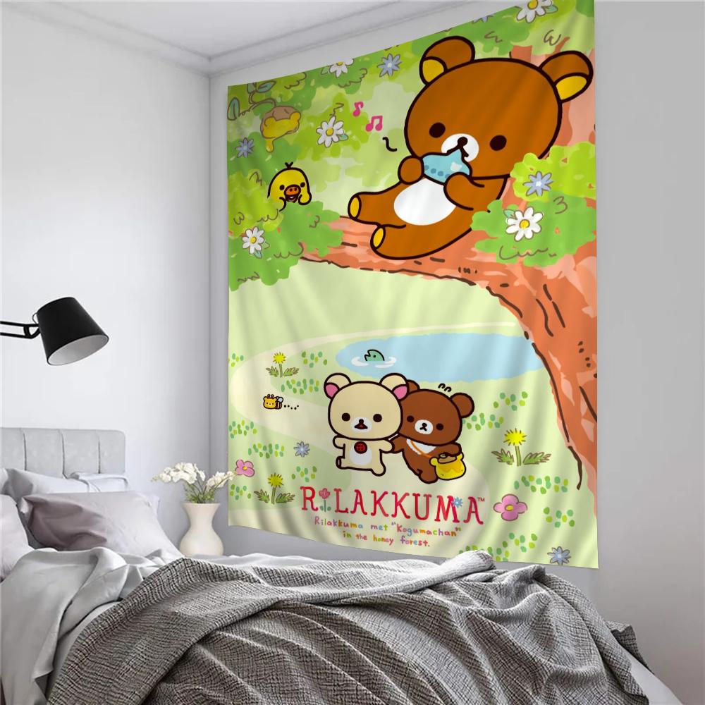 Cute Cartoon Rilakkuma Colored Parrot Printed Wall Tapestry  Multiuse Decor Blanket for Science Fiction Room Home Decor