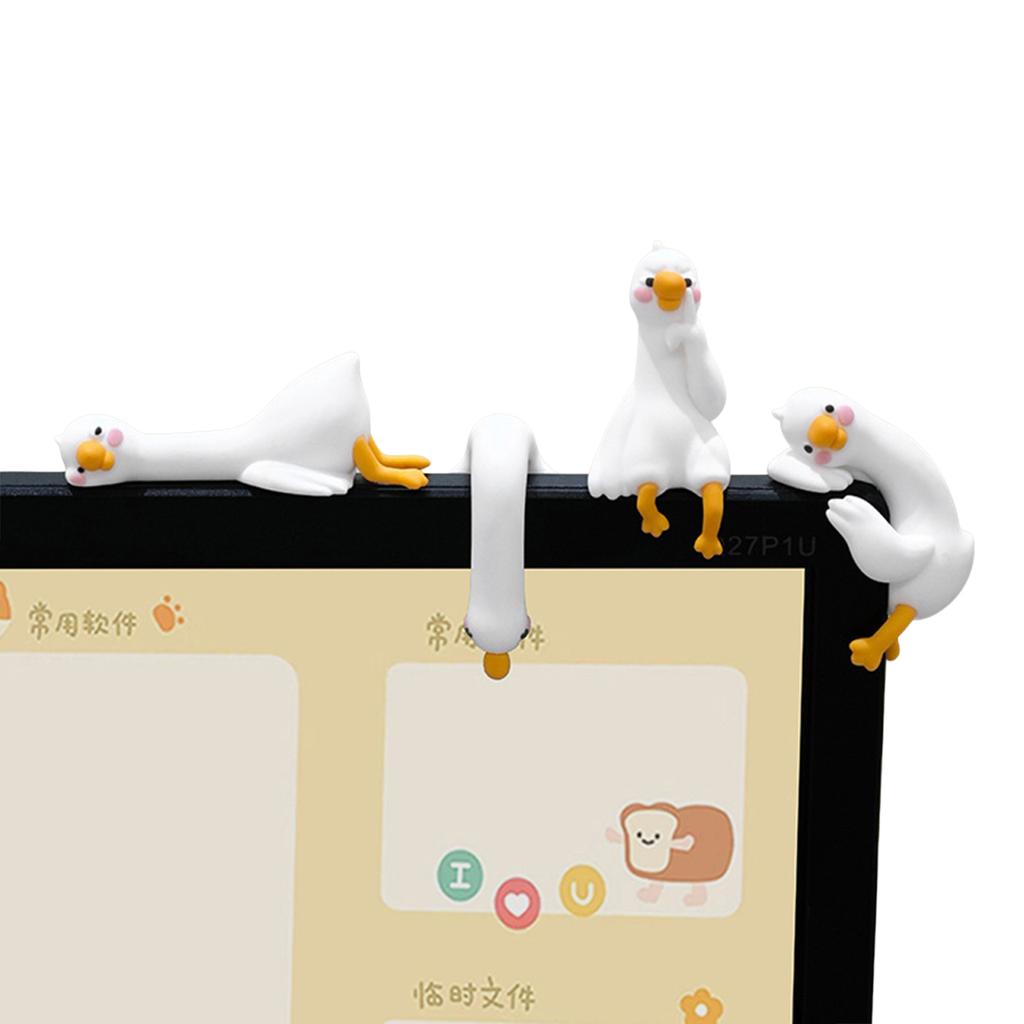 4PCS Cute Goose Figurines Mini 3D Craft Figurine Funny Computer Decor for Office Monitor & Dashboard Decor