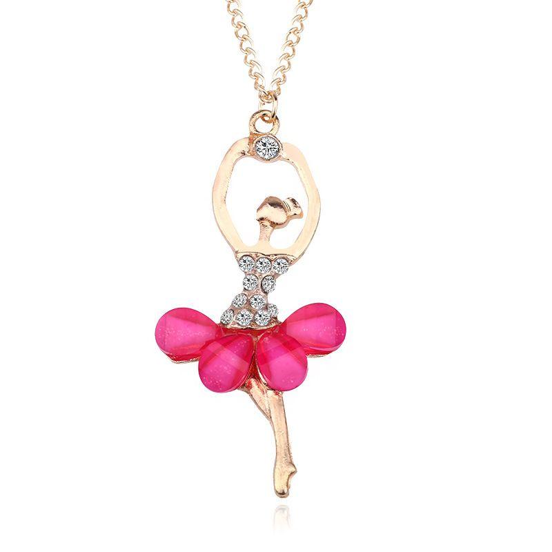 Stunning Fashion Crystal Gold Plated Ballet Dance Girl Angel Dancer Necklace