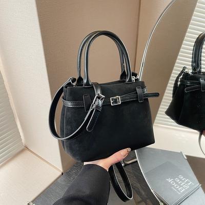 Retro Matte Suede Portable Tote Bag, New Simple Commuting Large Capacity Solid Color Portable Messenger Bag