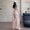 Design-scissor Wide-leg Jeans for Women In Spring and Summer New Pink High-waist Draping Slimming Loose Straight Pants