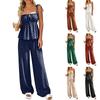 Women Polka Dot Butterfly Sleeve Spaghetti Strap Top with Wide Leg Pants Set Summer Casual Two Piece Outfit for Daily Wear