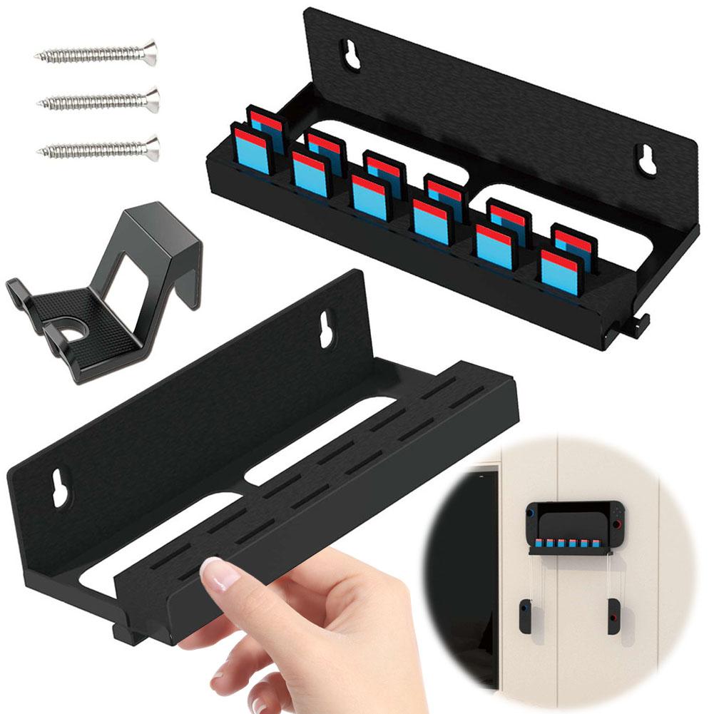 Metal Wall Mount Bracket with Game Card Slots and Joy-Con Hanger Console Holder Clip Kit Stand Storage Organizer for Switch 2