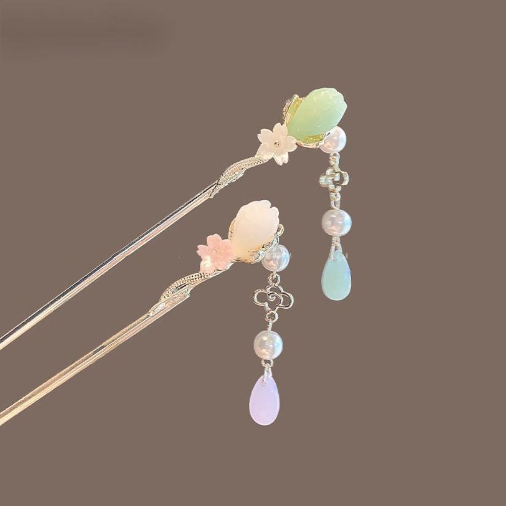 Classics Chinese Style Tassels Flower Hair Stick for Women Fashion Metal Handmade Hairpin Antique Hanfu Hairpin Hair Accessories