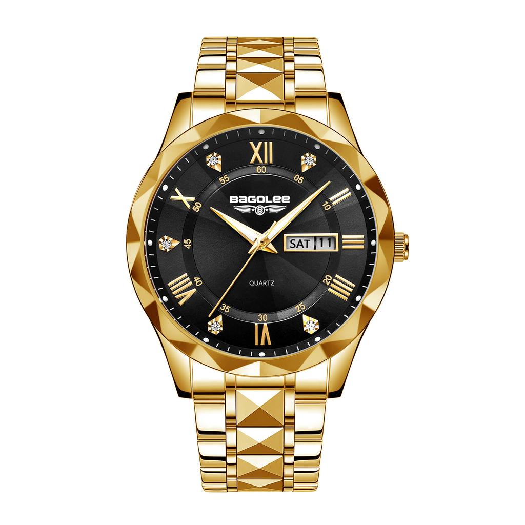 Men's watch waterproof double calendar luminous business watch quartz watch