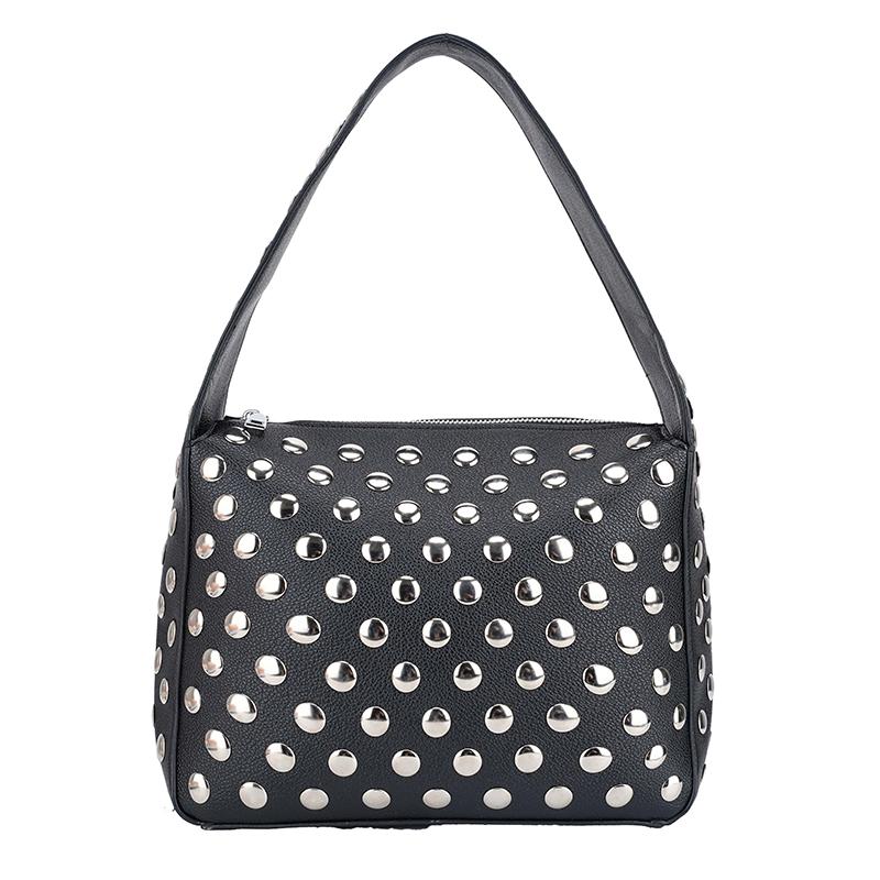 

High Quality Solid PU Versatile Small Square Bag Youth Rivet Decoration Sweet Shoulder Bag Sewing Thread Concise Women s Handbag чёрный