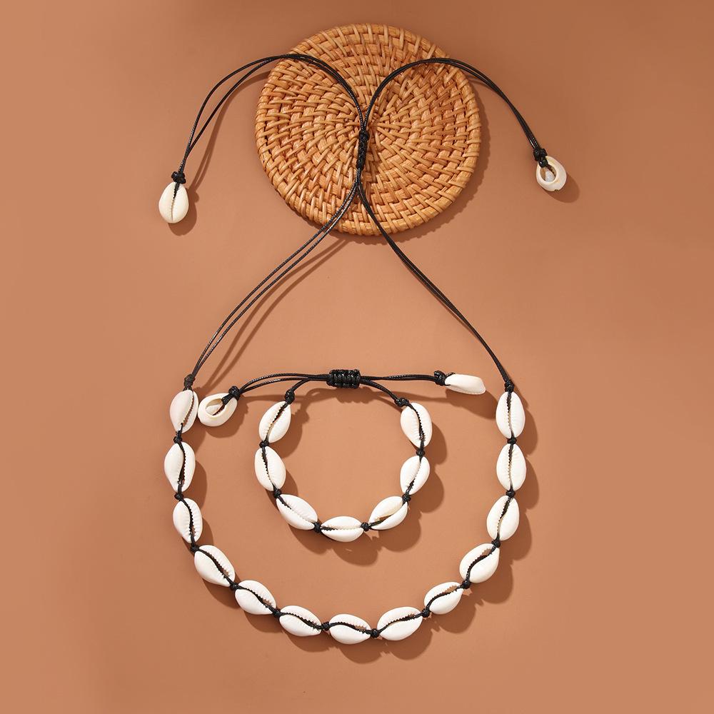 Set Collana, Bracciale, Cavigliera, Conchiglia d'Acqua Dolce & Choker Fatti a Mano Europei e Americani
