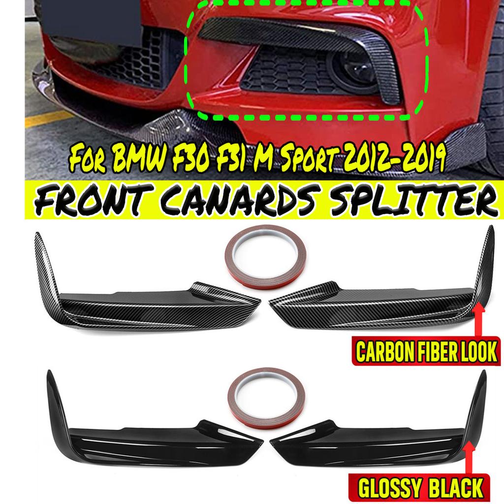 Black/Carbon Front Bumper Fog Lamps Frame Splitters Trim Up Canards Fins Fog Light Shells For BMW F30 F31 M Sport 2012-