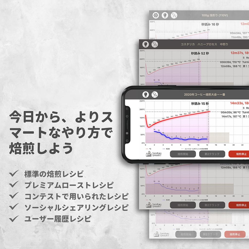 Sandbox Smart Roaster Direct Flame Heating Compatible with Japanese Style Outlet Smartphone App Operation - Method, (2 Holes), (red)