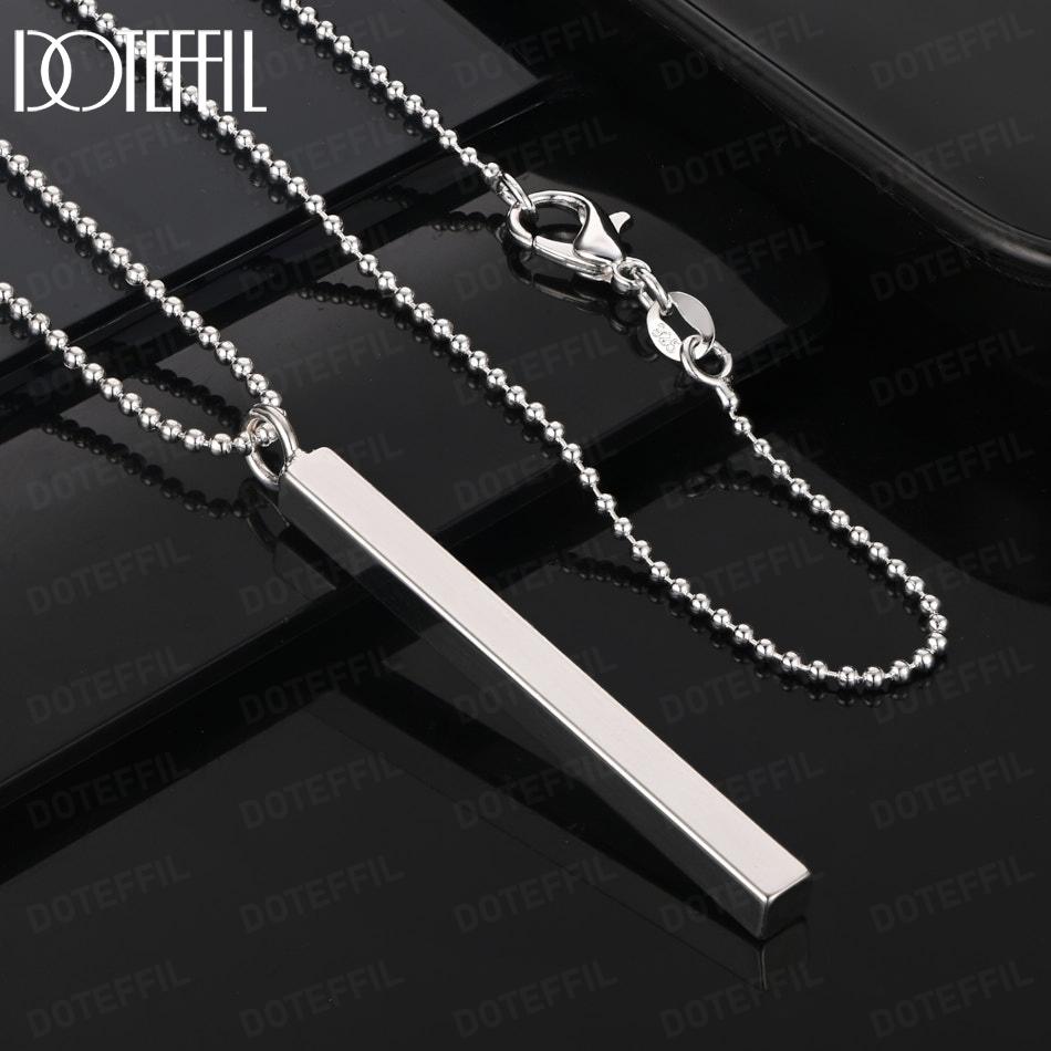 925 Sterling Silver Rectangular Pendant Necklace Fashion Jewelry