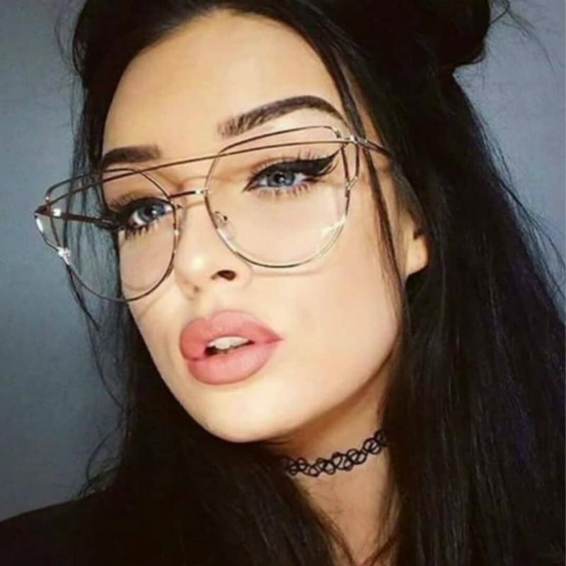 New Cat Eye Eyeglasses  Women Vintage Oversized Metal Glasses Frame Men Anti Blue Light Glasses Gold Optical Spectacle