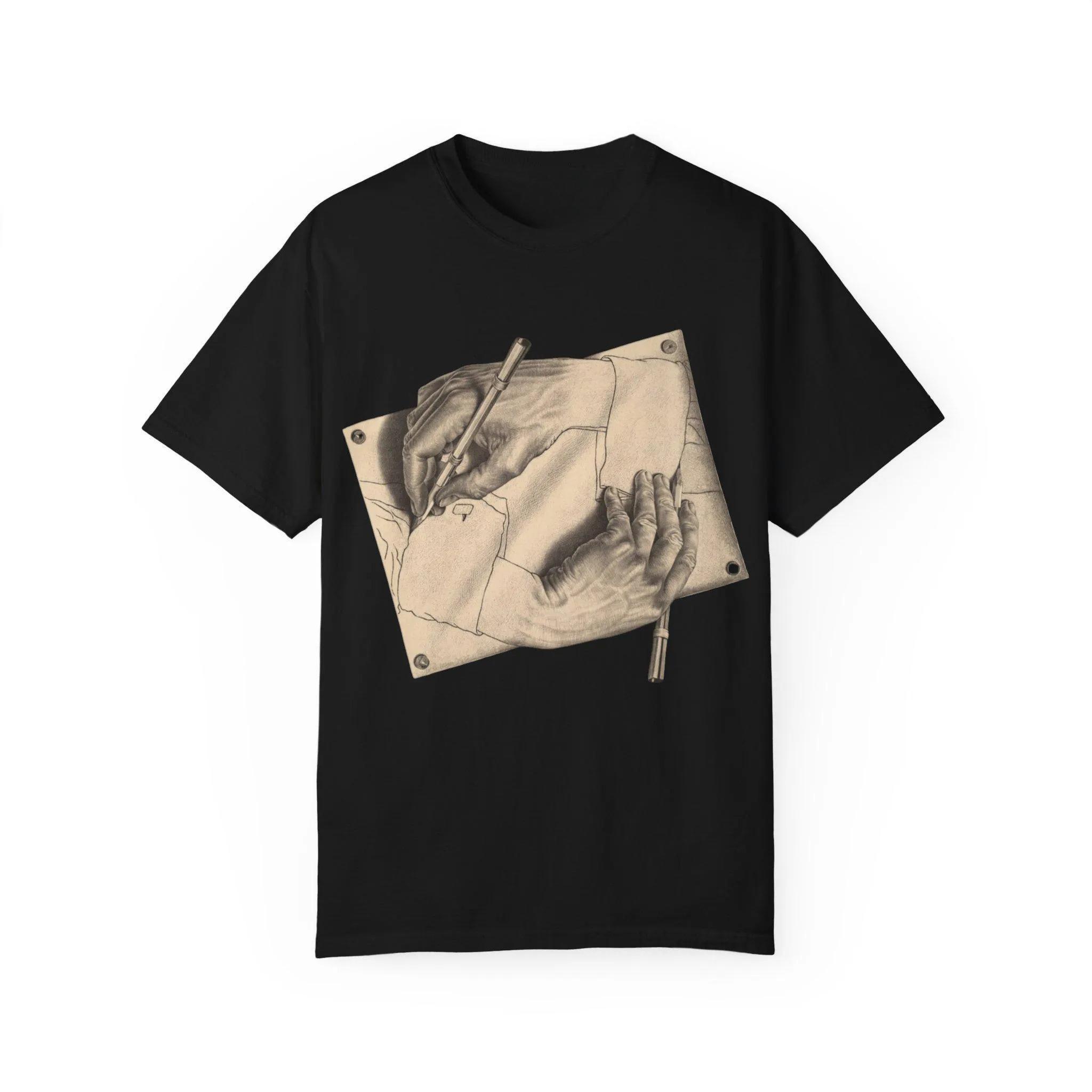 

Графическая футболка MC Escher Рисующие руки Подарок художнику Футболка Comfort Colors Ретро уличная одежда Футболка мужская с коротким рукавом и круглым вырезом S