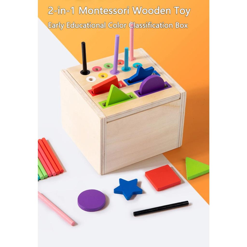 Kids Montessori Sorting Wooden Toys Permanent Box Color Shape Matching Games Fine Motor Training Parish Sensory Educational Toys