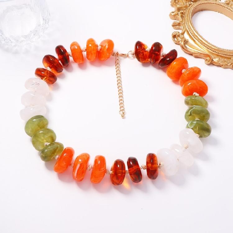 Resin Bead Strand Necklace With Color-Block Detail, Extender Chain Fit and Statement Styling for Daily Outfit Pairing