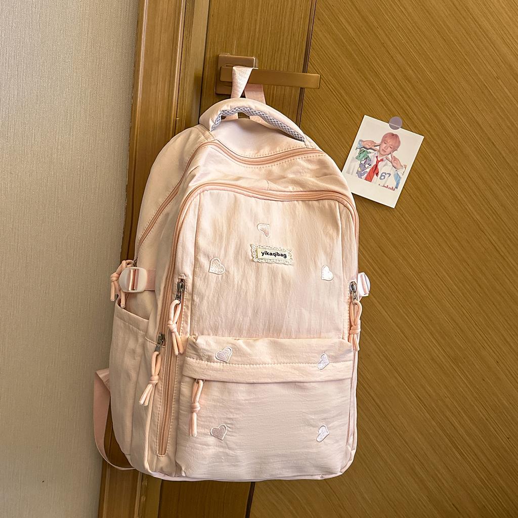 Schoolbag gentle light pink love embroidery girl heart backpack junior high school student party atmosphere class travel schoolbag