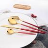 JANKNG 24pcs Tableware For 6 Red Gold Mirror Dinnerware Set Stainless Steel Cutlery Set Include Knife Fork Spoon Teaspoon