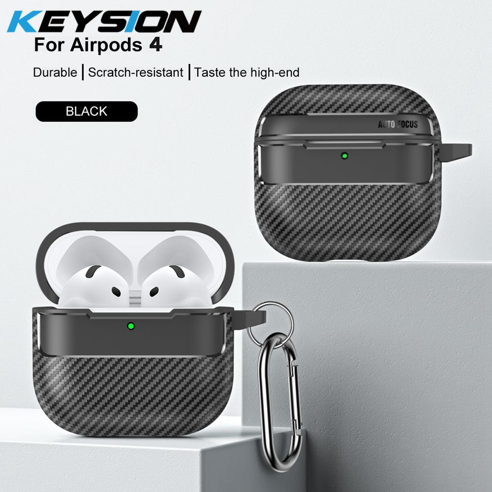 

KEYSION Противоударный чехол для AirPods 4 с текстурой из углеродного волокна Мягкий силиконовый чехол для наушников Bluetooth из ТПУ для AirPods 4th for AirPods 4 чёрный